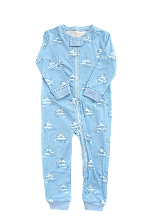 Boys One Piece Zip Up Jammies Set Sail