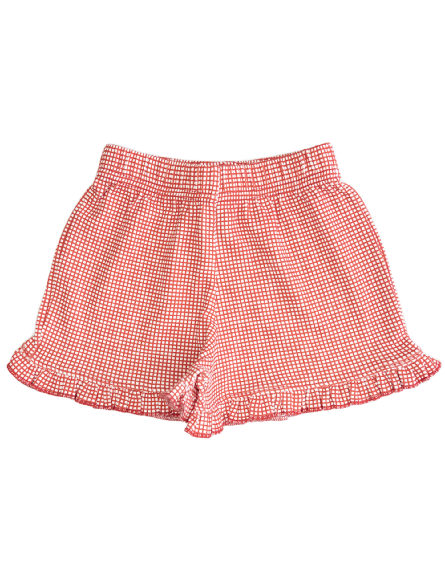 Red Gingham Print Ruffle Shorts