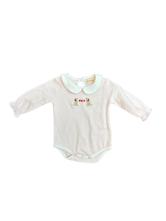 Heart Dogs Pink And White LS Bubble