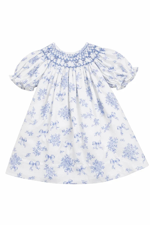 Evelyn Blue & White Bow Smocked Dress