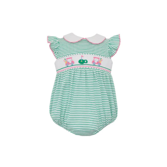 Green Stripe Knit Girls Golf Bubble
