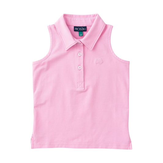 Sleeveless Solid Cotton Polo Pink Frosting