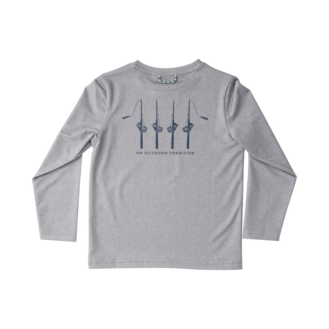 Pro Performance Long Sleeve Shirt - Grey with Rods & Reels