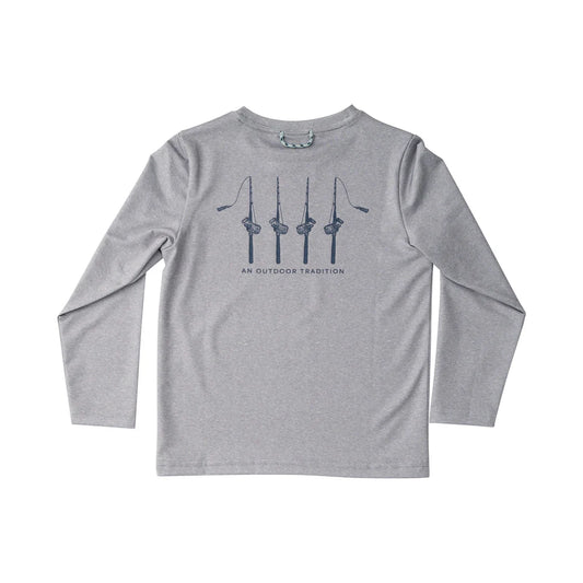 Pro Performance Long Sleeve Shirt - Grey with Rods & Reels