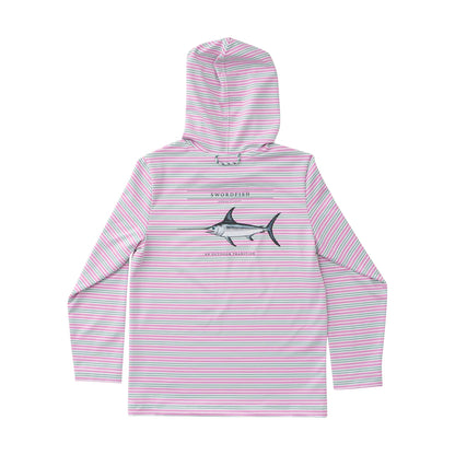 Girls Pro Performance Hoodie Shirt Pink And Green Stripe Swordfish