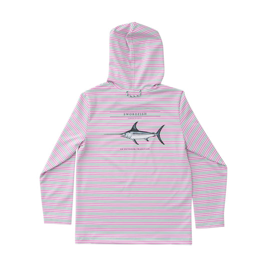 Girls Pro Performance Hoodie Shirt Pink And Green Stripe Swordfish