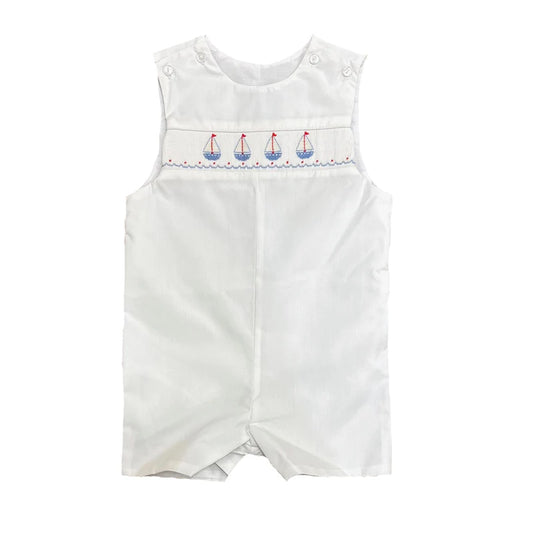 White Poplin Boy's Sailboat Jon Jon