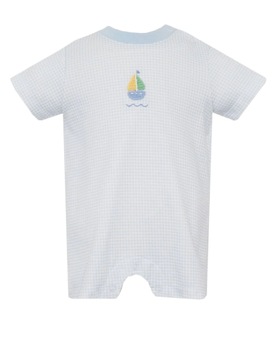 Sailboat Boys Blue Knit Gingham Romper