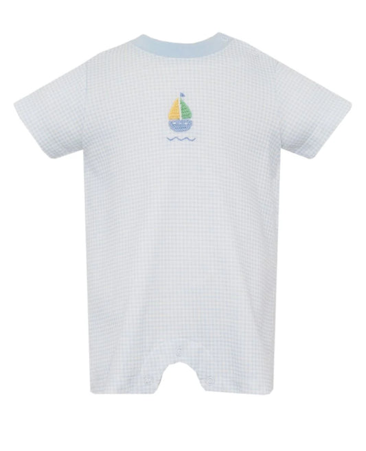 Sailboat Boys Blue Knit Gingham Romper