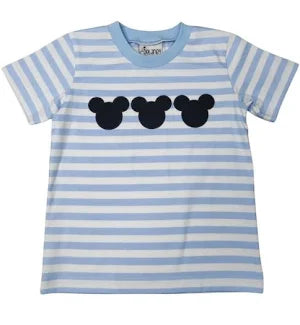 Light Blue & White Stripe Applique Mickey Mouse Shirt