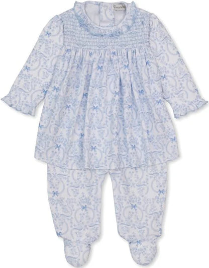 Delicate Blooming Bows Blue Footed Dress Set