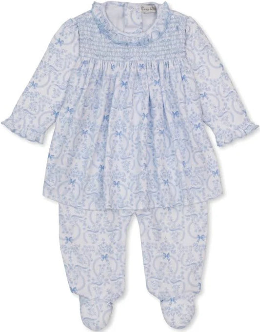 Delicate Blooming Bows Blue Footed Dress Set
