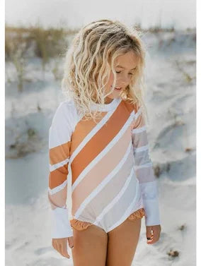 Kids Beige Stripe Rainbow One Piece Swimsuit