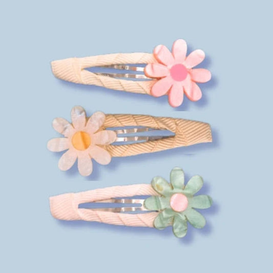 Daisy Flower Pastel Pearl Snap Clips
