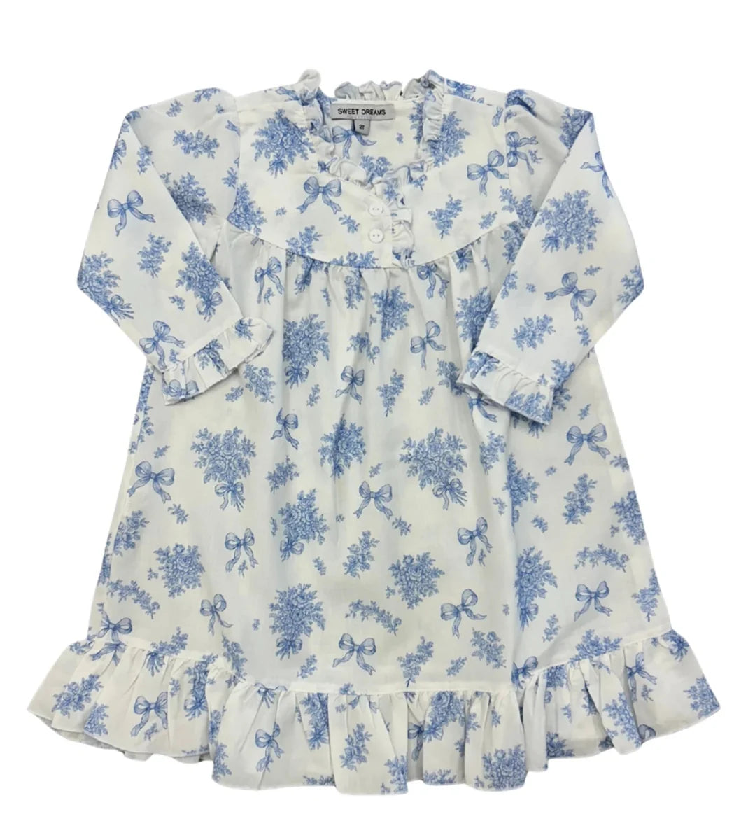 Evie Blue Floral & Bow Print Nightgown