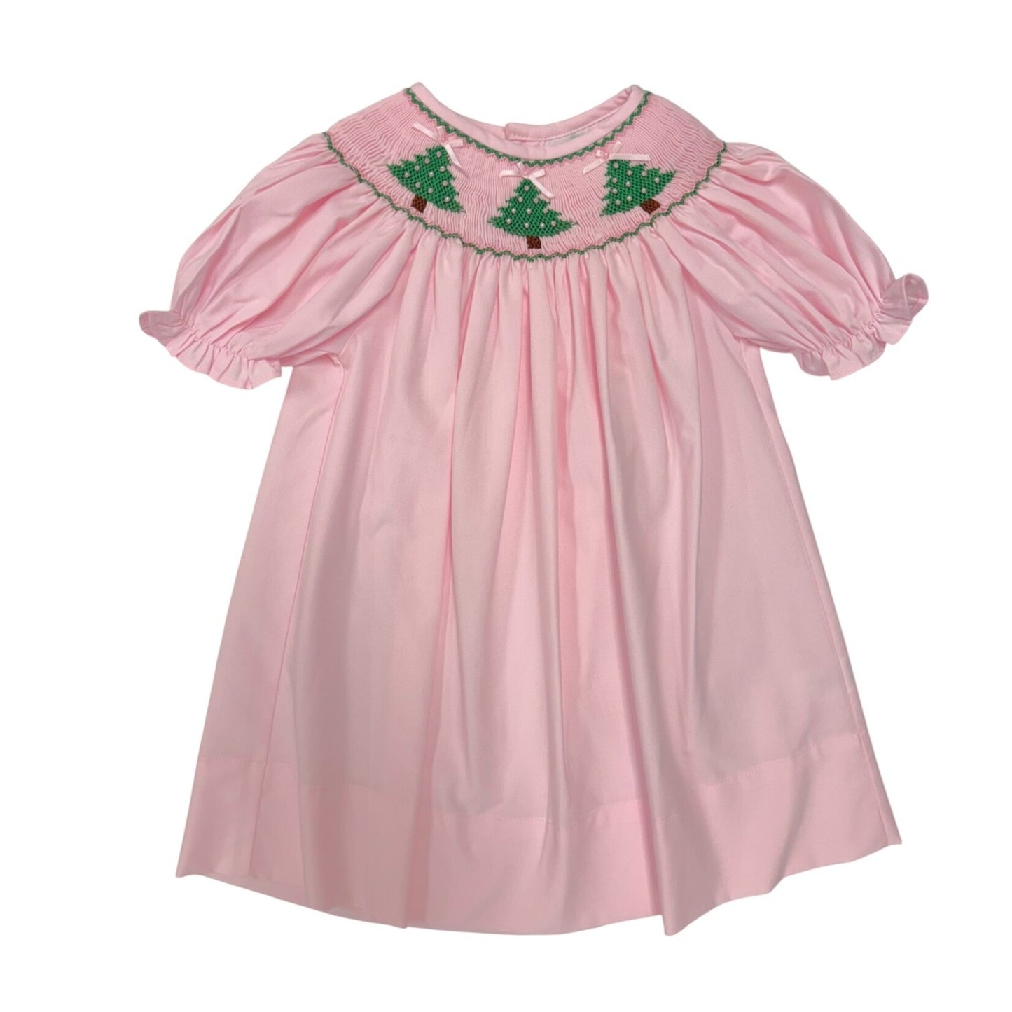 Christmas Tree Smocked Pink Dress