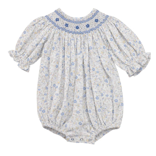 Ashley Blue & Yellow Bow Floral Print Smocked Bubble