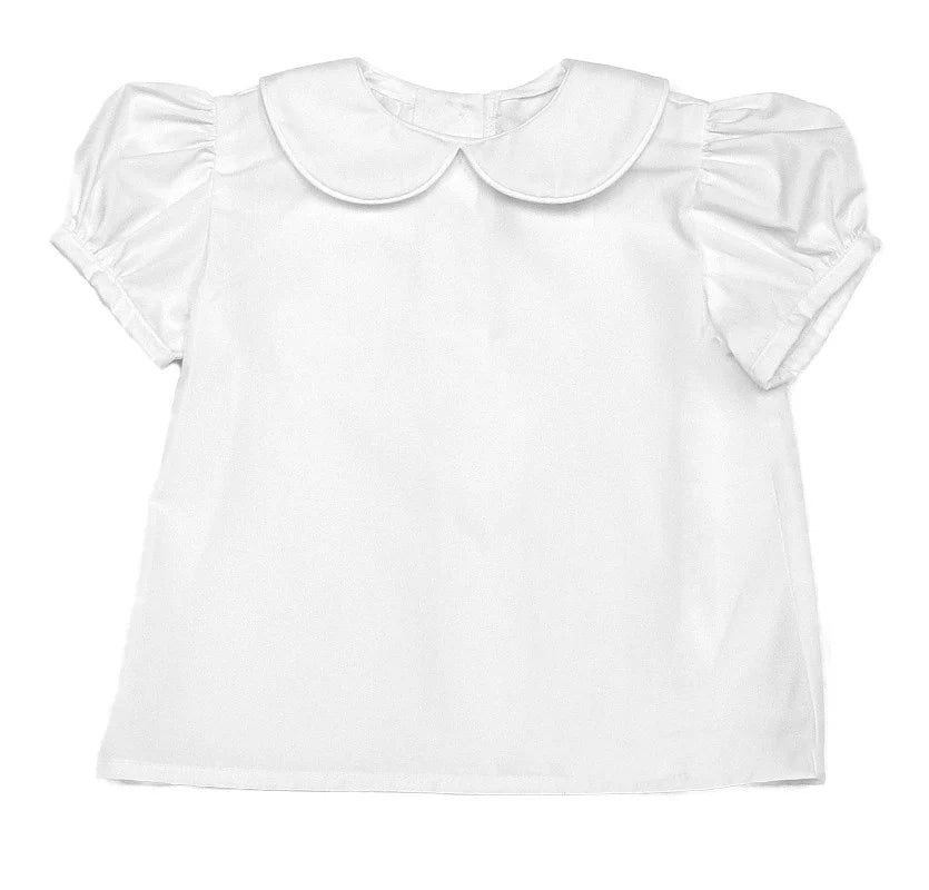 Short Sleeve White Blouse with Piping