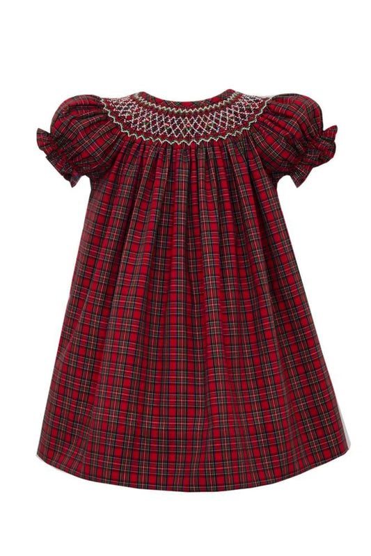 Girls Red Plaid Smocked Dress