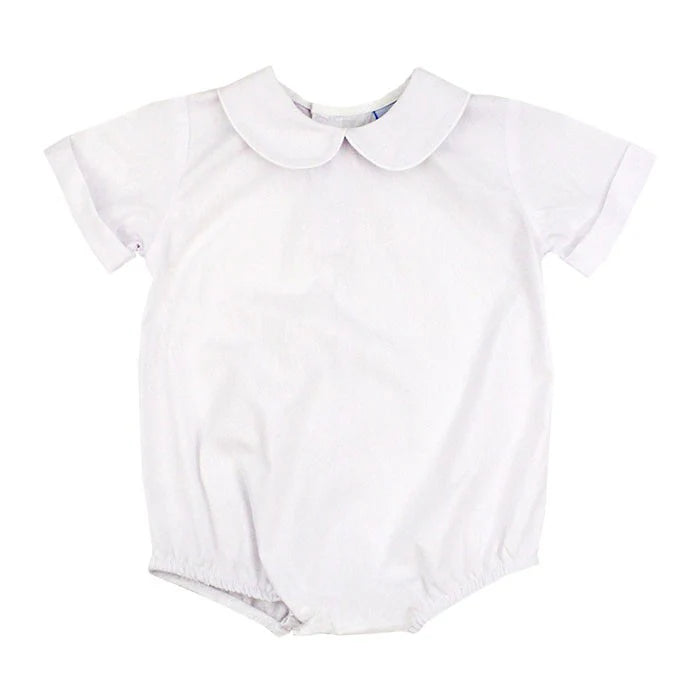 White Button Back Boys Piped Onesie
