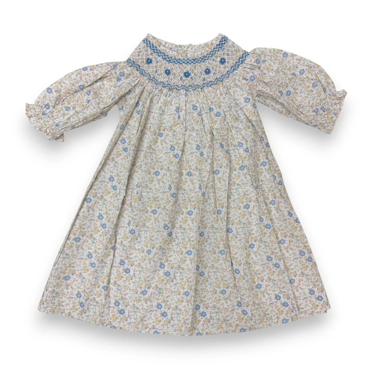 Ashley Blue & Yellow Bow Floral Print Smocked Dress