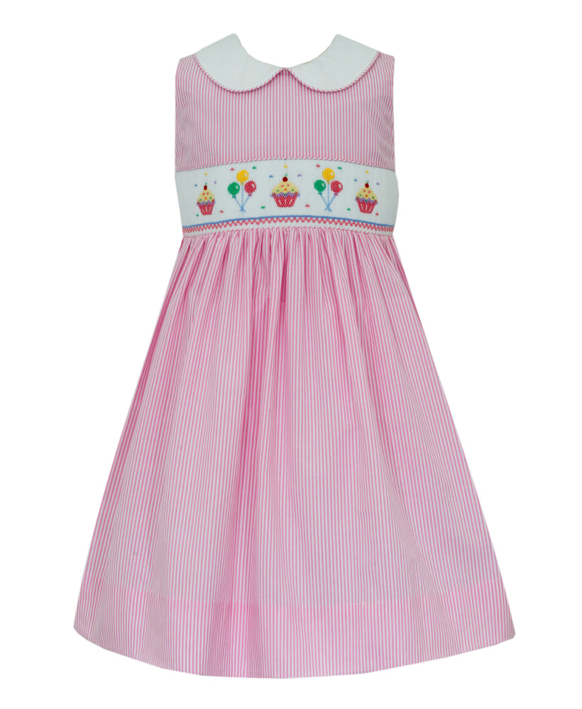 Birthday Pink Stripe Sleeveless Dress With White Collar