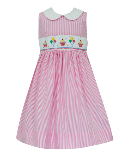 Birthday Pink Stripe Sleeveless Dress With White Collar